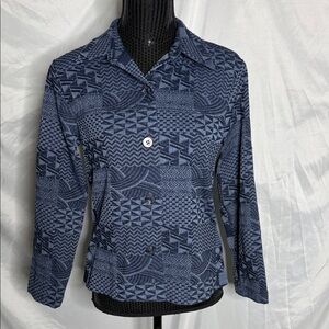 Coldwater Creek Navy Blue Geometric Button-Front Blazer